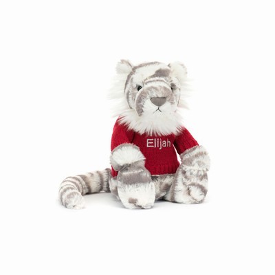 Jellycat Bashful Snow Tiger with Red Jumper UK | 58631TGIS